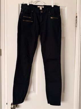 Black Skinny Jeans with Gold Zipper Detail